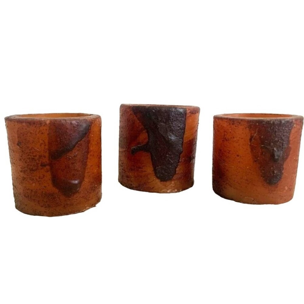 Folk Art Wax Candle Holders Set of 3 Rustic